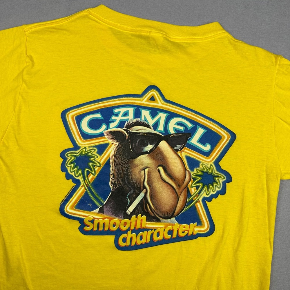 Vintage 80s Joe Camel Smooth Character Pocket T-Shirt Yellow Large Made in USA